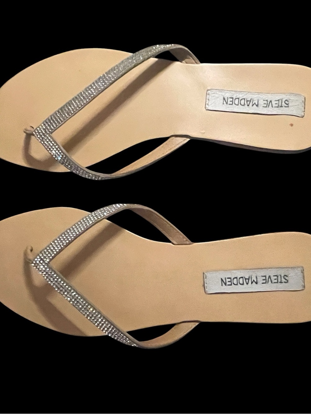 💎 Steve Madden Rhinestone Thong Sandals Nude Champagne Size 9